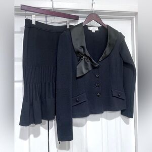 ST.JOHN EVENING (LIKE NEW)BLACK KNIT JACKET/SKIRT SET